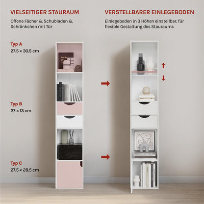 WOLTU Bücherregal SK028ws, Standregal mit Schubladen und Tür, weiss