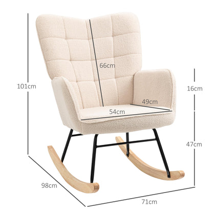 HOMCOM Schaukelstuhl Berbervlies mit Holzkufen - Beige
