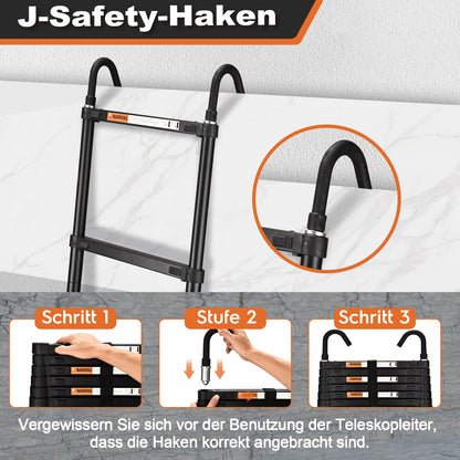 HBTower 3,2m Teleskopleiter Aluminium - Haken Schwarz