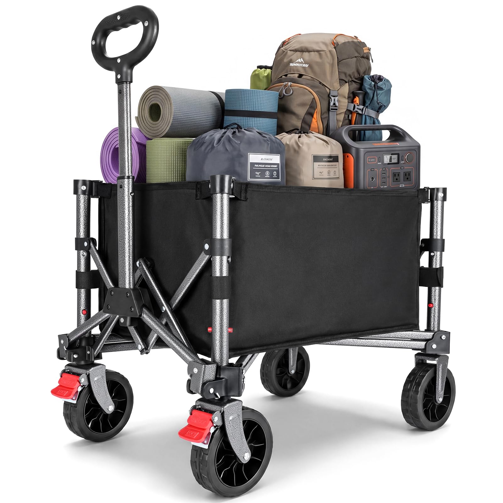 YEAUPE PRO Bollerwagen faltbar, 70 L, 50 kg Tragkraft, Schwarz – Handwagen mit Schiebegriff und Schmalrädern
