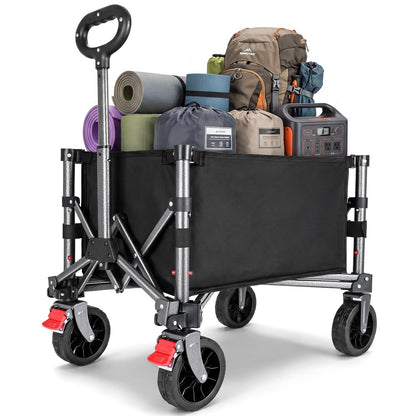 YEAUPE PRO Bollerwagen faltbar, 70 L, 50 kg Tragkraft, Schwarz – Handwagen mit Schiebegriff und Schmalrädern