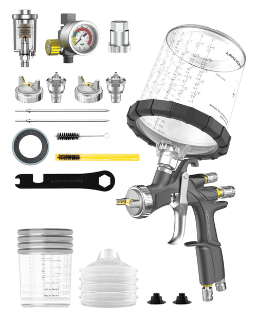 InoKraft D1 LVLP Luftspritzpistole Set mit 625 ml Einweg-Farbbechern und Düsen