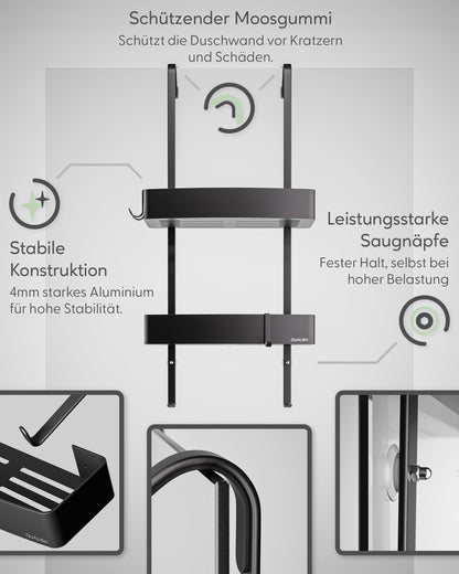 QUALISH® Duschablage zum Hängen ohne Bohren Schwarz Matt