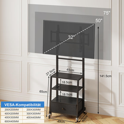 RollStand TV Ständer TV Rollwagen – Schwarz 32-75 Zoll