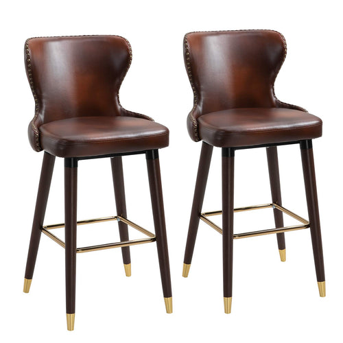 HOMCOM 2er-Set Barhocker mit Rückenlehne, Kunstleder, Braun. Geeignet für komfortables Sitzen an Bartheken und Kücheninseln.