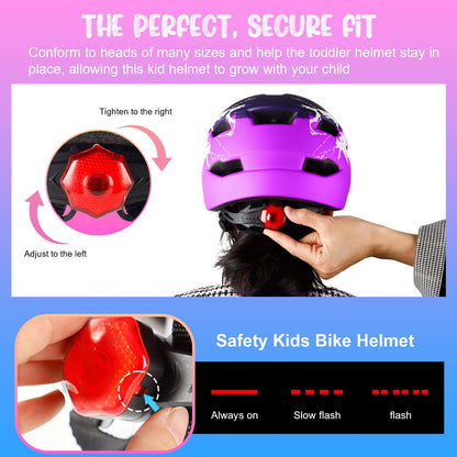RaMokey Kinder Fahrradhelm mit LED-Rücklicht 50–56 cm Lila/Rose