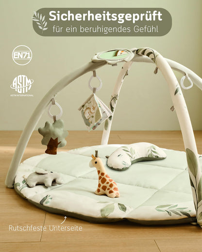 Fortella Baby Spielbogen mit Krabbeldecke & Sensorik – Salbeigrün