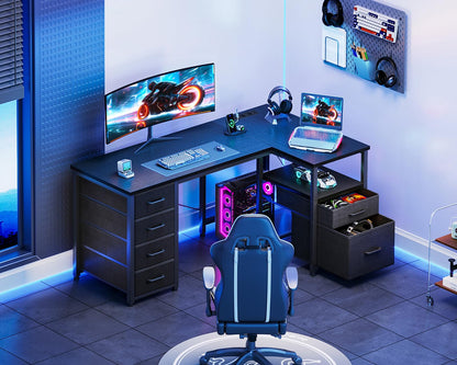 Coleshome Umkehrbarer L-Form Eckschreibtisch Schwarz 140x70cm USB-Anschluss