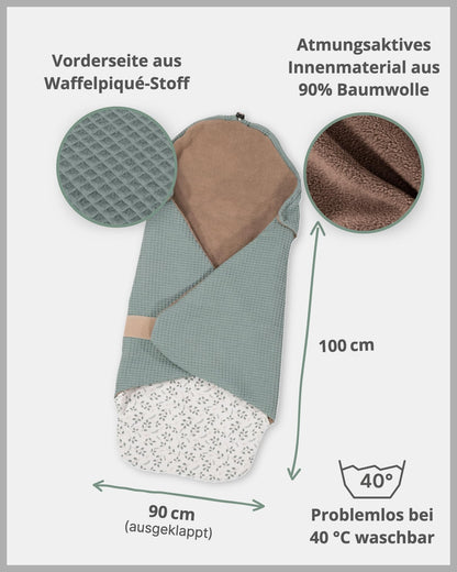 ULLENBOOM Einschlagdecke für Babyschale Kindersitz - Floral-Grün