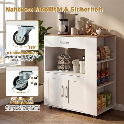 GIANTEX Küchenwagen mit Rollen, Servierwagen mit Arbeitsplatte, weiss