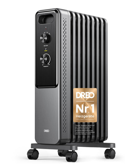 DREO Ölradiator DR-HSH033 2000W mit Thermostat, 9 Rippen, Elektroheizkörper mit 4 Lenkrollen