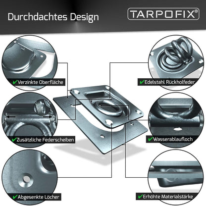 Tarpofix Zurrösen für Anhänger, verzinkter Stahl, 800 daN, 6 Stück