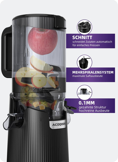 ACOQOOS Slow Juicer für ganze Früchte, 1.8L – Schwarz