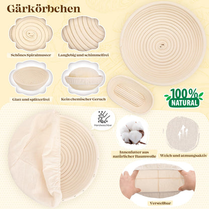 INNOCHEER Sauerteig Starter Set mit Gärkörbchen, 23 cm und 25 cm