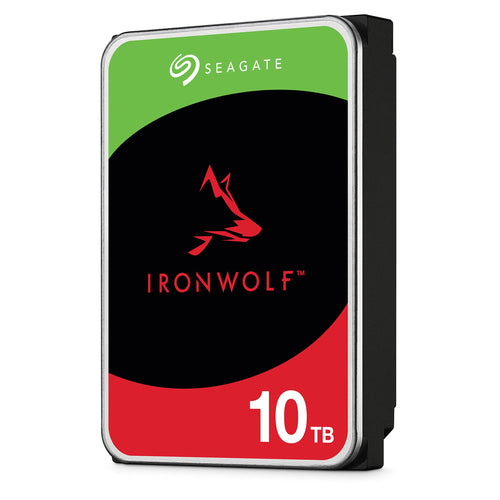 Seagate IronWolf 10TB Interne NAS Festplatte 3.5 Zoll. Typisches, silbernes HDD-Gehäuse. Zur Datenspeicherung in NAS-Systemen.