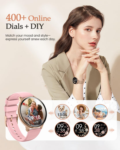 AIMIUVEI Smartwatch Damen Roségold, 1,27 Zoll HD mit Telefonfunktion