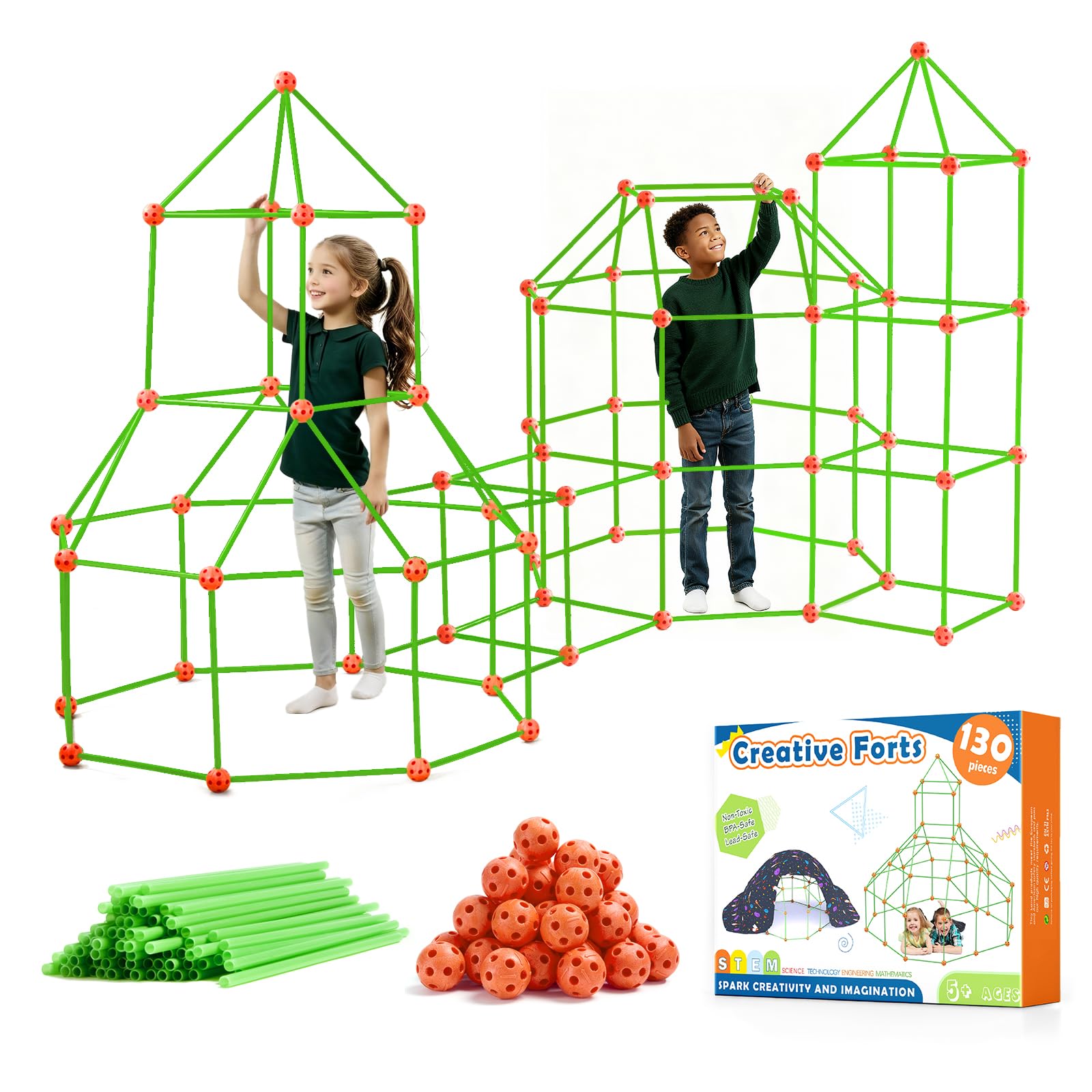 Tiny Land Höhlen-Baukasten 130-teilig Konstruktionsspielzeug, Bauset mit 44 Gelenkkugeln und 86 Stangen