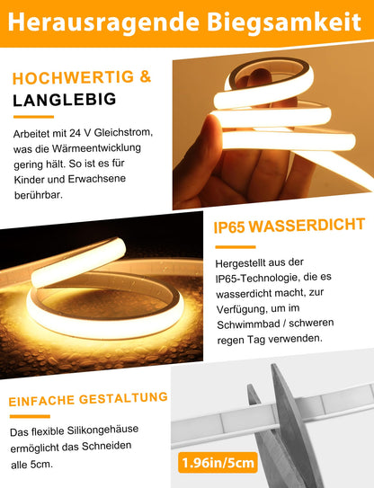 Lamomo COB LED Streifen 10m warmweiss 3000K dimmbar mit Fernbedienung