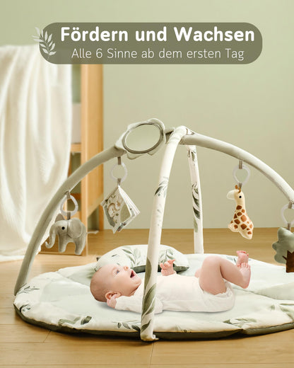 Fortella Baby Spielbogen mit Krabbeldecke & Sensorik – Salbeigrün