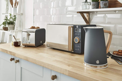 Swan Nordic Wasserkocher Toaster Mikrowelle Set – Grau Holzoptik