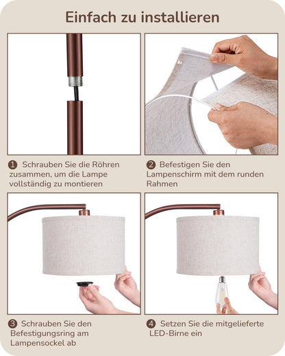 EDISHINE Bogenlampe Stehleuchte - 161cm beige Leinen Braun