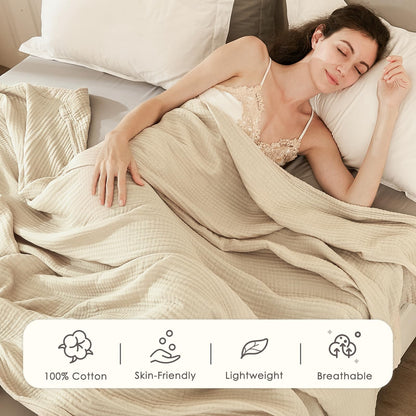 EMME Musselin-Decke Beige, 100% Baumwolle, 152 x 203 cm