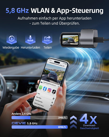 Cievie C200 Dashcam Auto vorne 4K mit WiFi, 64 GB & Nachtsicht