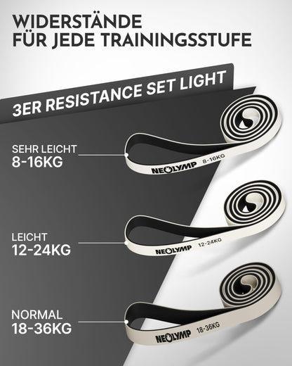 NEOLYMP Resistance Bands aus Naturlatex, 3er Set leicht (8-36 kg)
