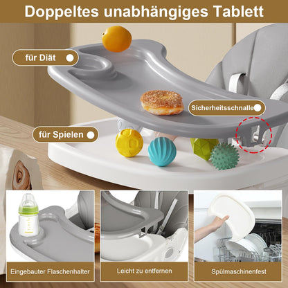 LINELUCK 4in1 Kinderhochstuhl – mit Babyliege, mitwachsend