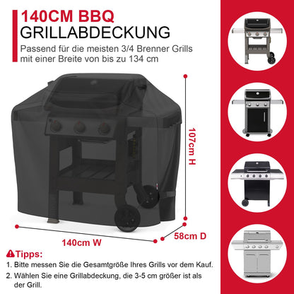 Unicook Grillabdeckung 140 cm wasserdicht, Grillhaube für Gasgrill