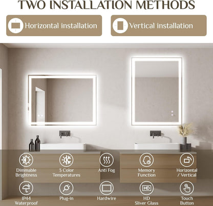 Clevich Badspiegel mit LED Beleuchtung 80x60 cm