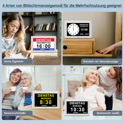 WallarGe Demenzuhr WSC701, digitale Kalenderuhr, 7 Zoll, weiss