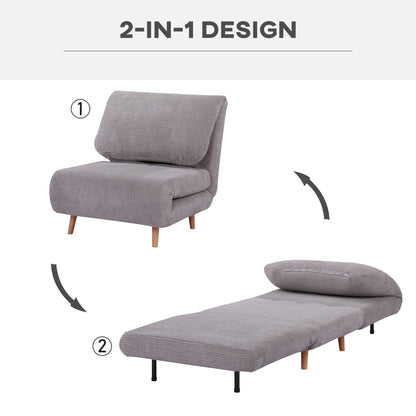 HOMCOM 2-in-1 Schlafsofa Gästebett - Cord-Optik Hellgrau