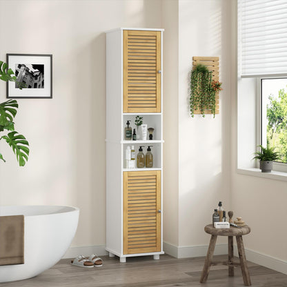 FORABAMB Badezimmer Hochschrank mit Bambustüren, 32 x 30 x 190 cm
