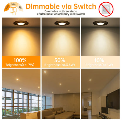 wowatt 10er LED Einbaustrahler 7W Schwarz Dimmbar IP44 Warmweiss 68mm