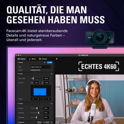 Elgato Facecam 4K - unkomprimierte 4K60 Studio-Webcam für PC/Mac