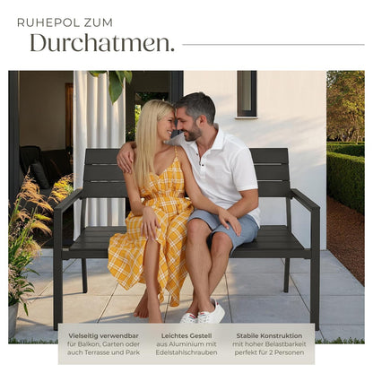 tectake Sitzbank 2-Sitzer Garten - Holzoptik Dunkelgrau