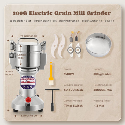 Moongiantgo Elektrische Getreidemühle – 300g Edelstahl 1500W