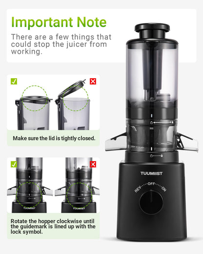 TUUMIIST Slow Juicer 180, Entsafter mit 120 mm Einfüllschacht, schwarz