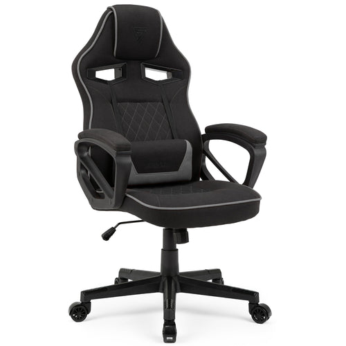 SENSE7 Knight Ergonomischer Stoff Gaming Stuhl - Schwarz-Grau. Hohe Rückenlehne, Armlehnen. Bietet ergonomische Unterstützung für lange Gaming-Sessions.