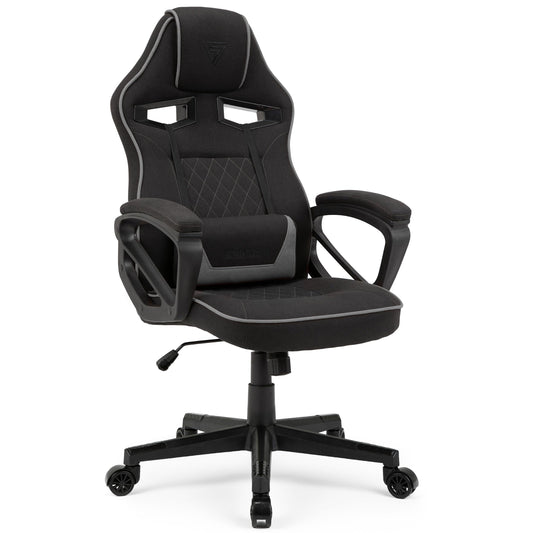 SENSE7 Knight Ergonomischer Stoff Gaming Stuhl - Schwarz-Grau. Hohe Rückenlehne, Armlehnen. Bietet ergonomische Unterstützung für lange Gaming-Sessions.