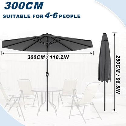 UISEBRT Sonnenschirm 300 cm Alu neigbar mit Handkurbel, dunkelgrau