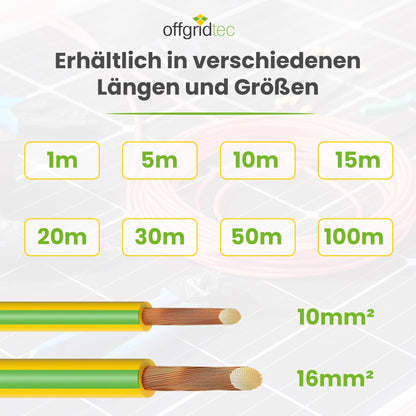 Offgridtec H07V-K Erdungskabel 16 mm² 450/750 V grün-gelb, 10 m