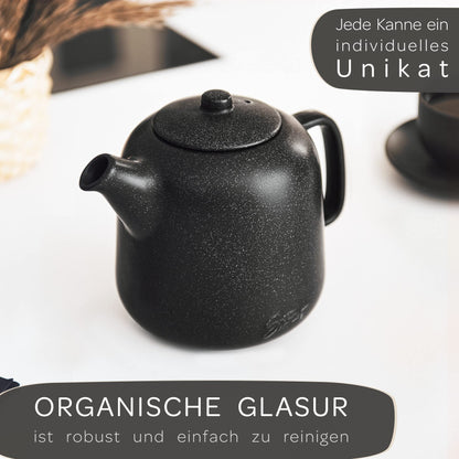 STEINZEIT Design Teekanne Keramik 1,3 L mit Edelstahlsieb, schwarz