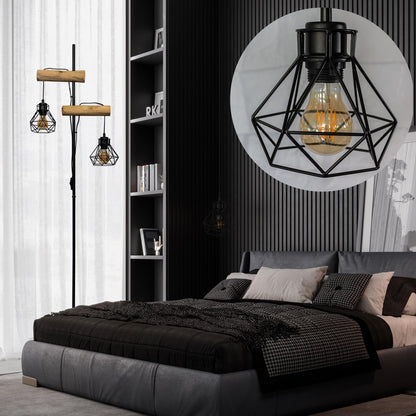 Osasy Stehlampe Holz und Metall mit Doppelschalter, 169 cm