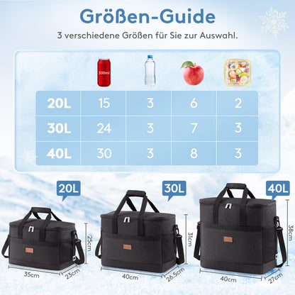 Lifewit Kühltasche 40 L, faltbare Thermotasche für Picknick, schwarz