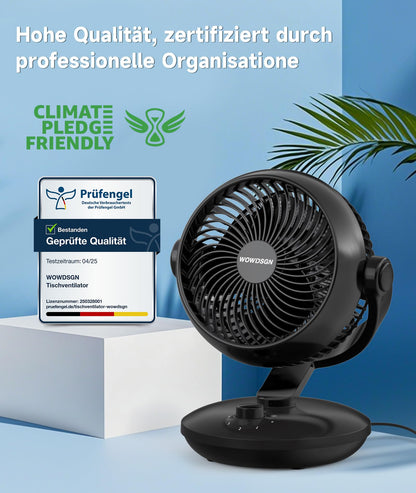 WOWDSGN Tischventilator XD-1586FB, leiser 3D-Luftzirkulator, schwarz