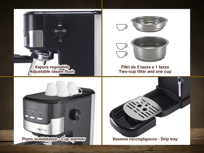 BEPER Duetta P101CAF100 Espressomaschine für Pads und Kaffeepulver