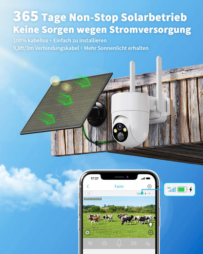 SEHMUA CB84S 4G LTE Überwachungskamera Aussen mit Solarpanel, 2K