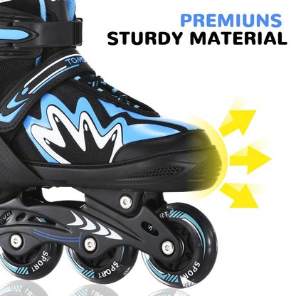 TOMSHOO Inline Skates, verstellbar, LED-Rollen, Blau, Grösse M
